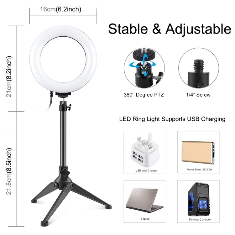 PULUZ 6.2 inch 16cm USB 10 Modes 8 Colors RGBW Dimmable LED Ring Vlogging Photography Video Lights + Desktop Tripod Mount with Cold Shoe Tripod Ball Head(Black) - Ring Light by PULUZ | Online Shopping UK | buy2fix