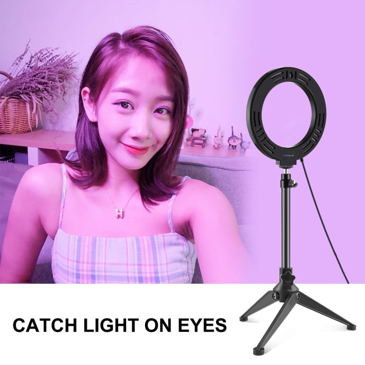 PULUZ 6.2 inch 16cm USB 10 Modes 8 Colors RGBW Dimmable LED Ring Vlogging Photography Video Lights + Desktop Tripod Mount with Cold Shoe Tripod Ball Head(Black) - Ring Light by PULUZ | Online Shopping UK | buy2fix