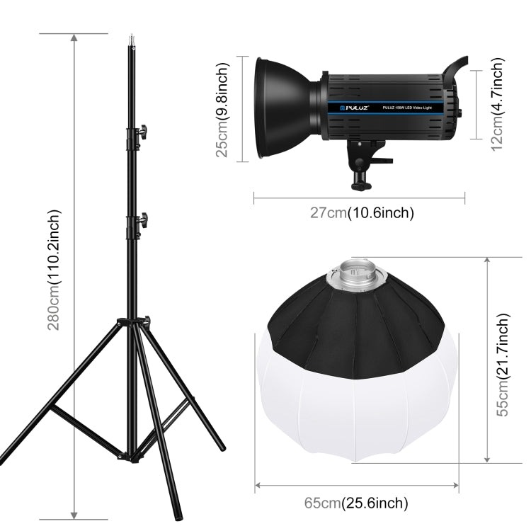 PULUZ 150W 5600K Studio Video Light + 2.8m Light Holder + 65cm Foldable Lantern Softbox Photography Kit(AU Plug) - Camera Accessories by PULUZ | Online Shopping UK | buy2fix