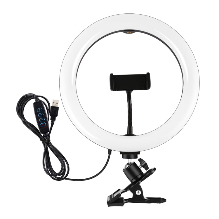 PULUZ 10.2 inch 26cm Ring Light + Monitor Clip USB 3 Modes Dimmable Dual Color Temperature LED Curved Diffuse Vlogging Selfie Beauty Photography Video Lights with Phone Clamp(Black) - Ring Light by PULUZ | Online Shopping UK | buy2fix