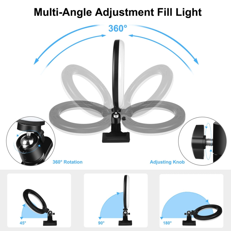 PULUZ 10.2 inch 26cm Ring Light + Monitor Clip USB 3 Modes Dimmable Dual Color Temperature LED Curved Diffuse Vlogging Selfie Beauty Photography Video Lights with Phone Clamp(Black) - Ring Light by PULUZ | Online Shopping UK | buy2fix