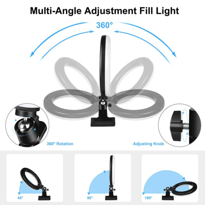 PULUZ 10.2 inch 26cm Ring Light + Monitor Clip USB 3 Modes Dimmable Dual Color Temperature LED Curved Diffuse Vlogging Selfie Beauty Photography Video Lights with Phone Clamp(Black) - Ring Light by PULUZ | Online Shopping UK | buy2fix