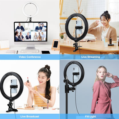 PULUZ 10.2 inch 26cm Ring Light + Monitor Clip USB 3 Modes Dimmable Dual Color Temperature LED Curved Diffuse Vlogging Selfie Beauty Photography Video Lights with Phone Clamp(Black) - Ring Light by PULUZ | Online Shopping UK | buy2fix