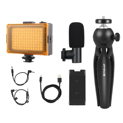 PULUZ Live Broadcast Smartphone Video Light Vlogger Kits with Microphone + LED Light + Tripod Mount + Phone Clamp Holder (Black) - Consumer Electronics by PULUZ | Online Shopping UK | buy2fix