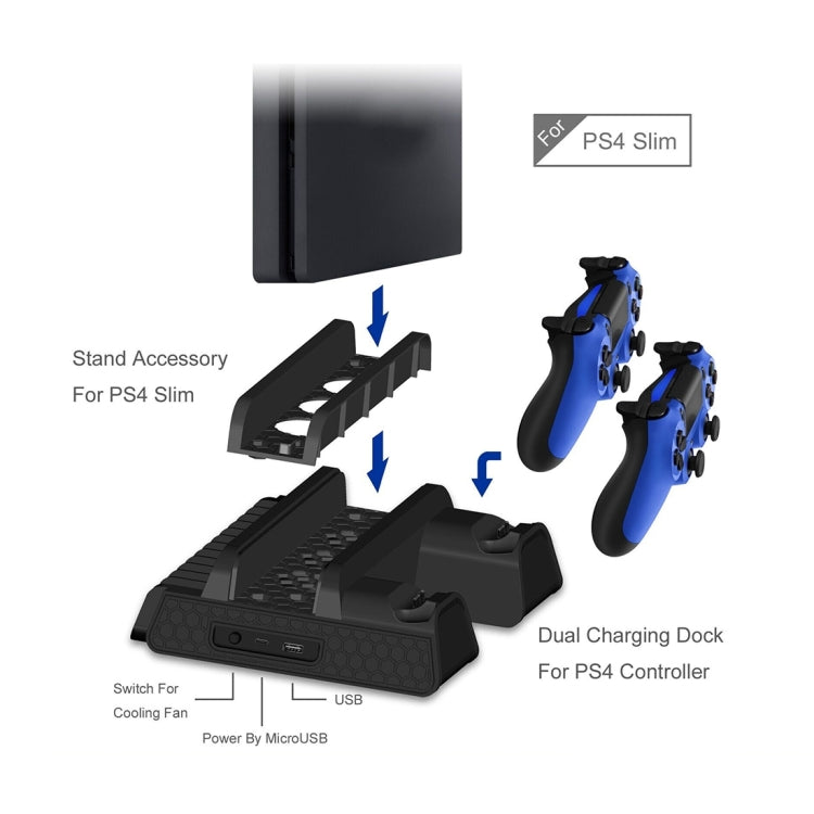 DOBE TP4-882 3 in 1 Game Console Cooling Fan + Game Storage Slots + Game Controller Charging Dock for Sony PS4 / PS4 Pro / PS4 Slim(Black) - Charger & Power by DOBE | Online Shopping UK | buy2fix