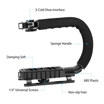 PULUZ U/C Shape 3-Head Cold Shoes Portable Handheld DV Bracket Stabilizer for All SLR Cameras and Home DV Camera - Camera Stabilizer by PULUZ | Online Shopping UK | buy2fix