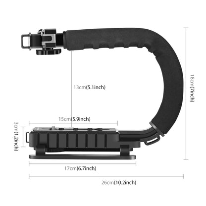 PULUZ U/C Shape 3-Head Cold Shoes Portable Handheld DV Bracket Stabilizer Kit with Cold Shoe Tripod Head & Phone Clamp & Quick Release Buckle & Long Screw for All SLR Cameras and Home DV Camera - Camera Stabilizer by PULUZ | Online Shopping UK | buy2fix