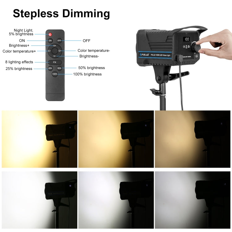 PULUZ 220V 120W Studio Video Light Dual Color Temperature Built-in Dissipate Heat System with Remote Control(US Plug) - Shoe Mount Flashes by PULUZ | Online Shopping UK | buy2fix