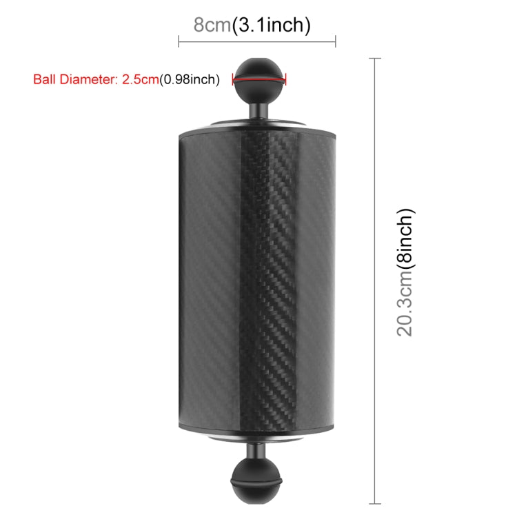 PULUZ 8 inch 20cm Length 80mm Diameter Dual Balls Carbon Fiber Floating Arm, Ball Diameter: 25mm, Buoyancy: 600g - Diving Accessories by PULUZ | Online Shopping UK | buy2fix