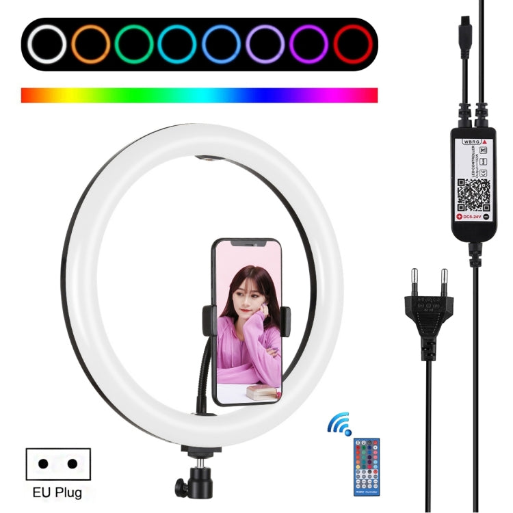 PULUZ 11.8 inch 30cm RGB Dimmable LED Ring Vlogging Selfie Photography Video Lights with Cold Shoe Tripod Ball Head & Phone Clamp (Black)(EU Plug) - Ring Light by PULUZ | Online Shopping UK | buy2fix