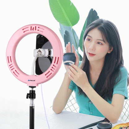 PULUZ 7.9 inch 20cm USB 3 Modes Dimmable Dual Color Temperature LED Curved Light Ring Vlogging Selfie Photography Video Lights with Phone Clamp(Pink) - Ring Light by PULUZ | Online Shopping UK | buy2fix