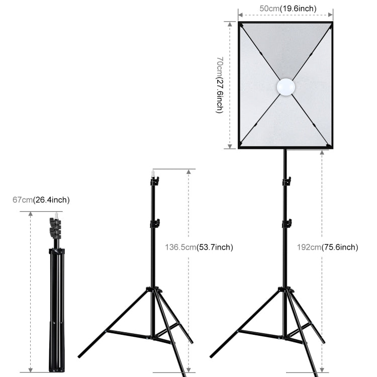 PULUZ 50x70cm Studio Softbox + 2m Tripod Mount + Single E27 30W 5700K White Light LED Bulb Photography Kit(EU Plug) - Stand Bracket by PULUZ | Online Shopping UK | buy2fix