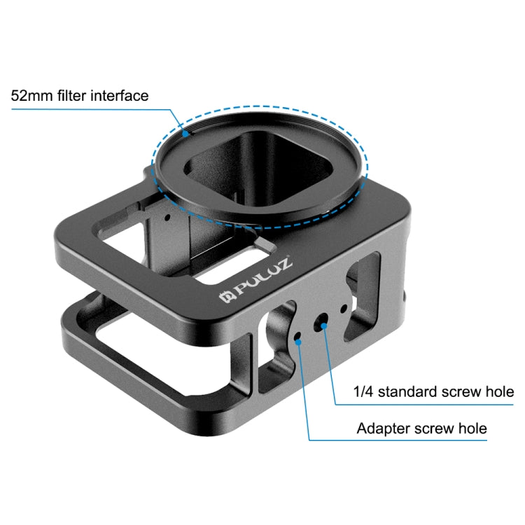 PULUZ for GoPro Hero11 Black / HERO10 Black / HERO9 Black Thicken Housing Shell CNC Aluminum Alloy Protective Cage with Insurance Frame & 52mm UV Lens(Black) - DJI & GoPro Accessories by PULUZ | Online Shopping UK | buy2fix