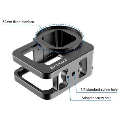 PULUZ for GoPro Hero11 Black / HERO10 Black / HERO9 Black Thicken Housing Shell CNC Aluminum Alloy Protective Cage with Insurance Frame & 52mm UV Lens(Black) - DJI & GoPro Accessories by PULUZ | Online Shopping UK | buy2fix