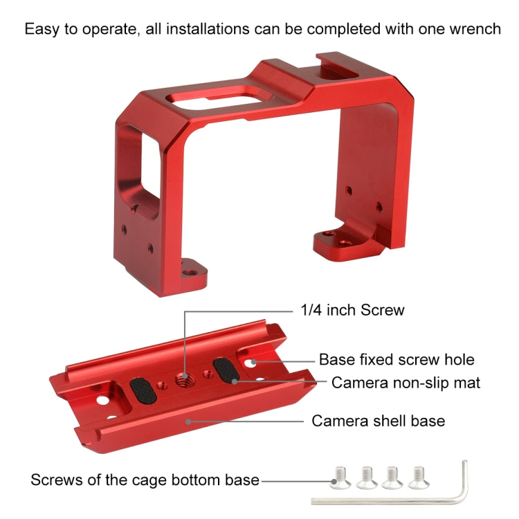 PULUZ Aluminum alloy Frame Mount Protective Case Cage with Cold Shoe Base Slot & Tripod Base Adapter for Insta360 One R(Red) - Mount & Holder by PULUZ | Online Shopping UK | buy2fix