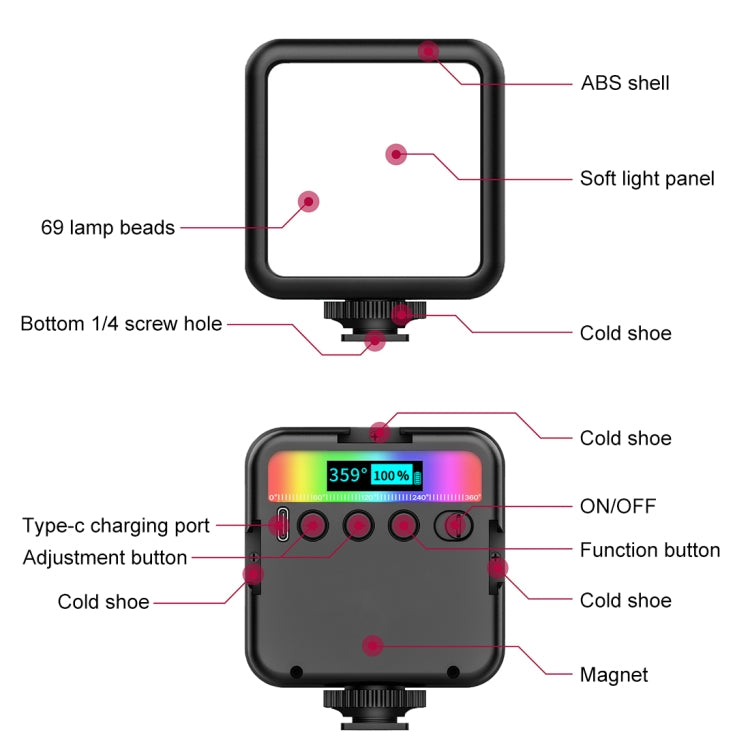 PULUZ Pocket 2500-9000K+RGB Full Color Beauty Fill Light Handheld Camera Photography LED Light (Black) - Camera Accessories by PULUZ | Online Shopping UK | buy2fix