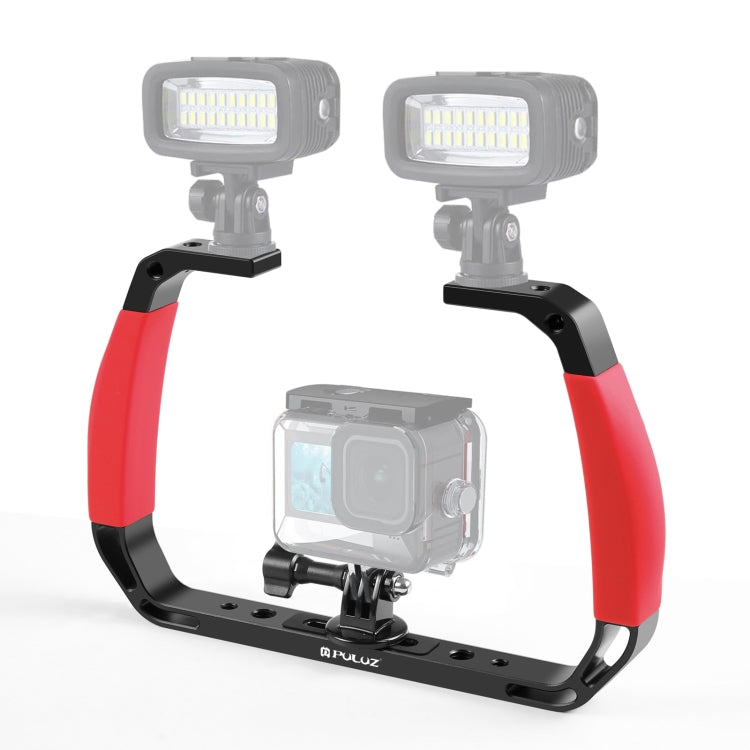 PULUZ Dual Silicone Handles Aluminium Alloy Underwater Diving Rig for GoPro, Other Action Cameras and  Smartphones (Red) - Diving Accessories by PULUZ | Online Shopping UK | buy2fix