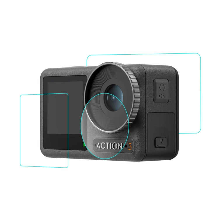 For DJI Osmo Action 3 PULUZ 3-in-1 Lens Front and Back Screen Tempered Glass Explosion-proof Film - DJI & GoPro Accessories by PULUZ | Online Shopping UK | buy2fix
