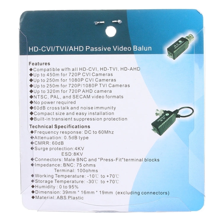 2 PCS HD 302B Coaxial CVI/TVI/AHD 1CH Passive Transceiver Video Balun - Security by buy2fix | Online Shopping UK | buy2fix