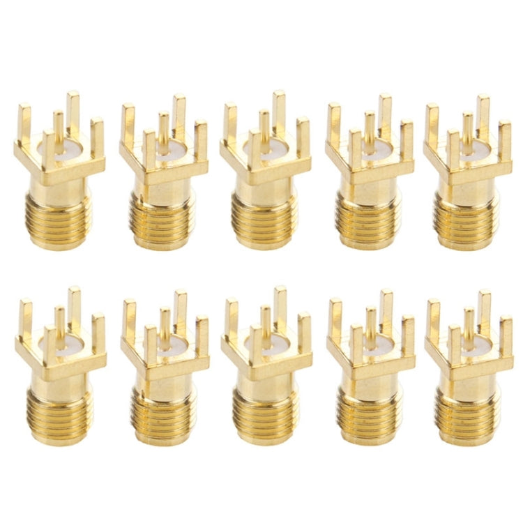 10 PCS Gold Plated SMA Female Panel Mount PCB Square Equally RF Connector Adapter - Connectors by buy2fix | Online Shopping UK | buy2fix