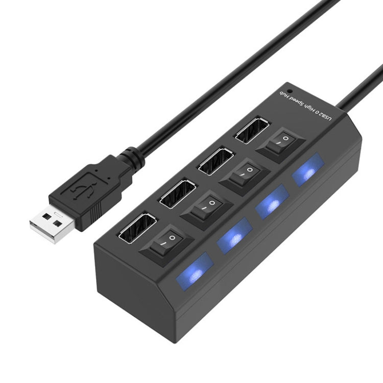 4 Ports USB Hub 2.0 USB Splitter High Speed 480Mbps with ON/OFF Switch, 4 LED(Black) - USB 2.0 HUB by buy2fix | Online Shopping UK | buy2fix