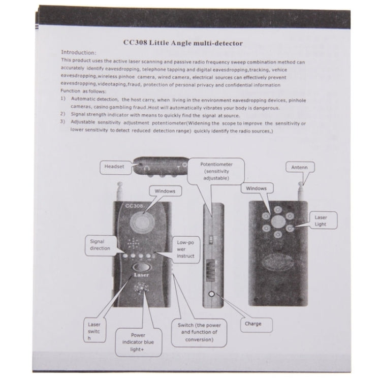 CC308+ Multi Wireless Camera Lens Detector Radio Wave Signal Detect Full-range RF GSM Device Finder(EU Plug) - Security by buy2fix | Online Shopping UK | buy2fix