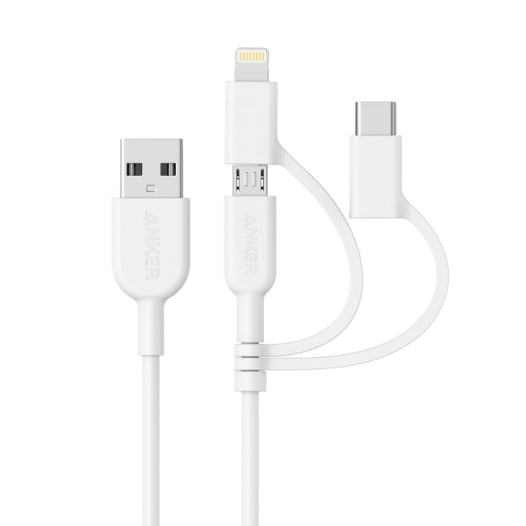 ANKER 3 in 1 8 Pin + Micro USB + USB-C / Type-C Interface MFI Certificated Data Cable(White) - MFI Cable by ANKER | Online Shopping UK | buy2fix