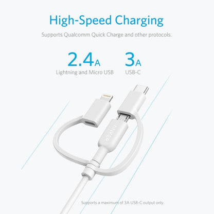 ANKER 3 in 1 8 Pin + Micro USB + USB-C / Type-C Interface MFI Certificated Data Cable(White) - MFI Cable by ANKER | Online Shopping UK | buy2fix