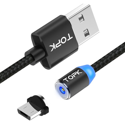 TOPK 1m 2.4A Max USB to Micro USB Nylon Braided Magnetic Charging Cable with LED Indicator(Black) - Mobile Accessories by TOPK | Online Shopping UK | buy2fix