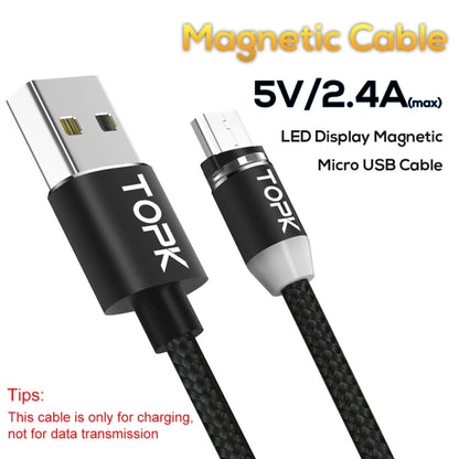 TOPK 1m 2.4A Max USB to Micro USB Nylon Braided Magnetic Charging Cable with LED Indicator(Black) - Mobile Accessories by TOPK | Online Shopping UK | buy2fix