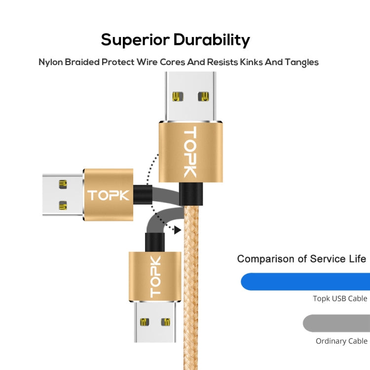 TOPK AM23 2m 2.4A Max USB to Micro USB Nylon Braided Magnetic Charging Cable with LED Indicator(Gold) - Charging Cable & Head by TOPK | Online Shopping UK | buy2fix