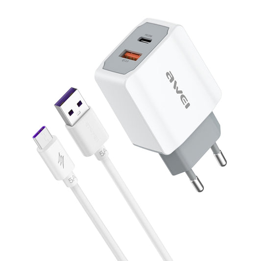 awei PD4 20W PD Type-C + QC 3.0 USB Interface Fast Charging Travel Charger with Data Cable, EU Plug - Apple Accessories by awei | Online Shopping UK | buy2fix