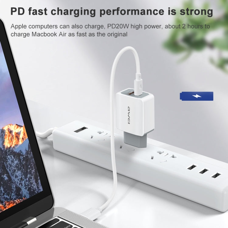 awei PD4 20W PD Type-C + QC 3.0 USB Interface Fast Charging Travel Charger with Data Cable, EU Plug - Apple Accessories by awei | Online Shopping UK | buy2fix