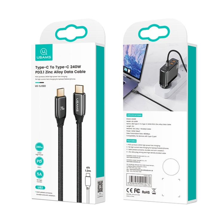 USAMS US-SJ580 U82 2m USB-C / Type-C to USB-C / Type-C 240W PD3.1 Charging Data Cable -  by USAMS | Online Shopping UK | buy2fix