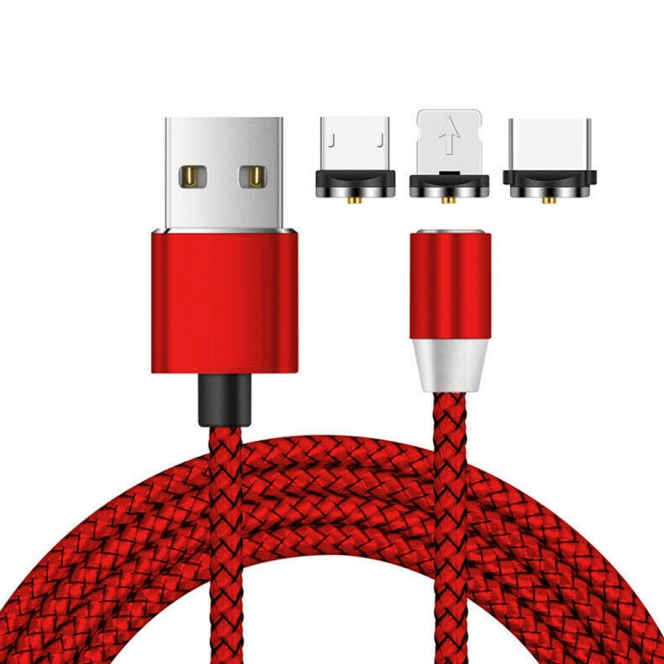 3 in 1 USB to 8 Pin + Type-C/USB-C + Micro USB Magnetic Metal Interface Nylon Braided Charging Cable, Length: 1m(Red) - Mobile Accessories by buy2fix | Online Shopping UK | buy2fix