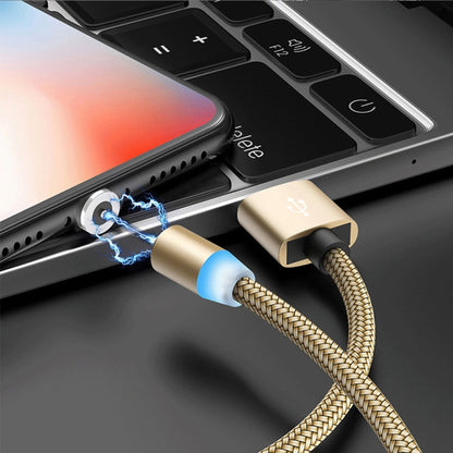 3 in 1 USB to 8 Pin + Type-C/USB-C + Micro USB Magnetic Metal Interface Nylon Braided Charging Cable, Length: 1m(Golden) - Mobile Accessories by buy2fix | Online Shopping UK | buy2fix