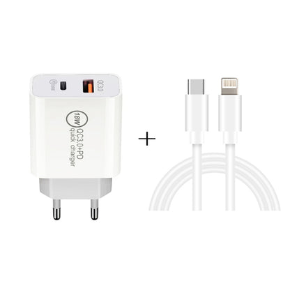 SDC-18W 18W PD 3.0 Type-C / USB-C + QC 3.0 USB Dual Fast Charging Universal Travel Charger with Type-C / USB-C to 8 Pin Fast Charging Data Cable, EU PLUG - USB Charger by buy2fix | Online Shopping UK | buy2fix