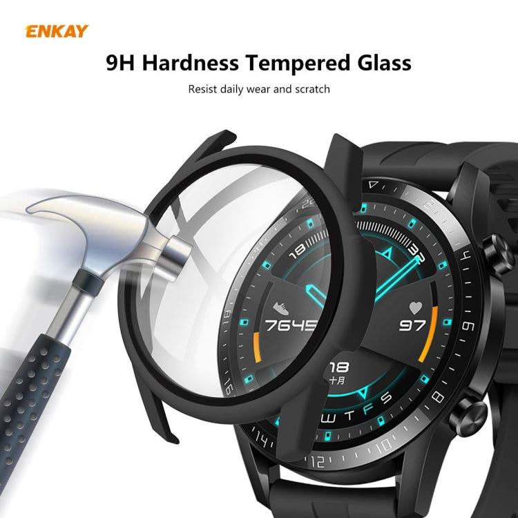 For Huawei Watch GT 2 46mm ENKAY Hat-Prince ENK-AC8202 Full Coverage PC Frosted Case + 9H Tempered Glass Protector(Pink) - Watch Cases by ENKAY | Online Shopping UK | buy2fix