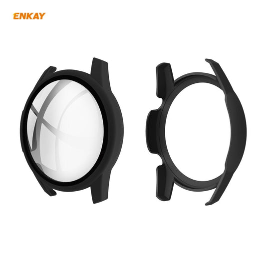 For Huawei Watch GT 2 46mm ENKAY Hat-Prince ENK-AC8202 Full Coverage PC Frosted Case + 9H Tempered Glass Protector(Black) - Watch Cases by ENKAY | Online Shopping UK | buy2fix