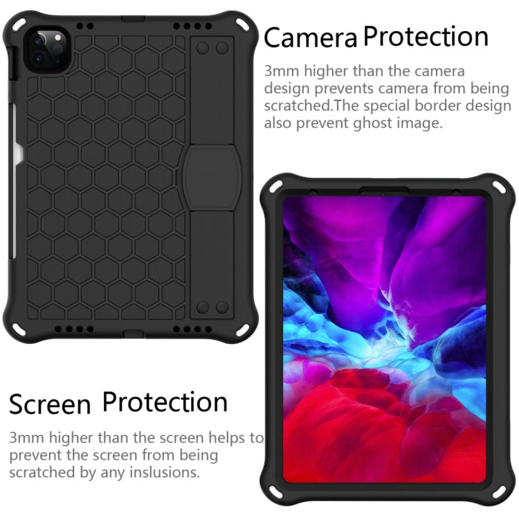 For iPad Air 2022 / 2020 10.9 Honeycomb Design EVA + PC Material Four Corner Anti Falling Flat Protective Shell with Strap(Black+Black) - iPad Air (2022) / (2020) 10.9 Cases by buy2fix | Online Shopping UK | buy2fix