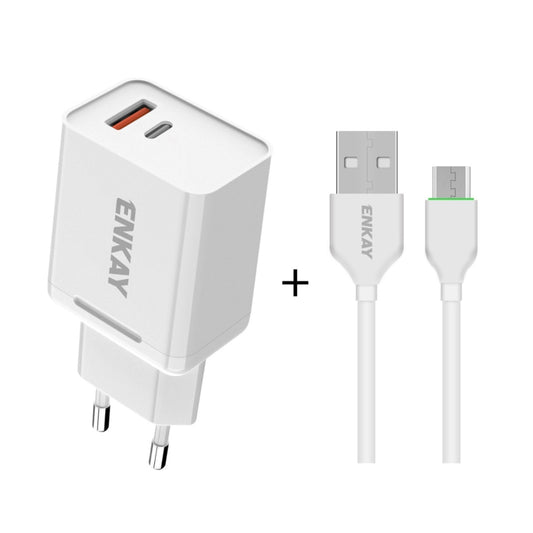 ENKAY Hat-Prince T030 18W 3A PD + QC3.0 Dual USB Fast Charging Power Adapter EU Plug Portable Travel Charger With 1m 3A Micro USB Cable - Mobile Accessories by ENKAY | Online Shopping UK | buy2fix