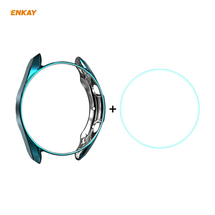 For Samsung Galaxy Watch 3 45mm 2 in 1 ENKAY Hat-Prince Electroplate Soft TPU Case + 0.2mm 9H 2.15D Curved Edge Tempered Glass Film(Cyan) - Watch Cases by ENKAY | Online Shopping UK | buy2fix