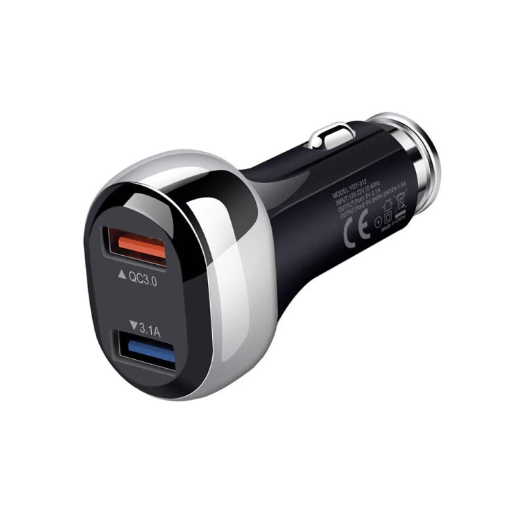 YSY-312 18W Portable QC3.0 Dual USB Mobile Phones and Tablet PCs Universal Car Charger(Black) - Car Charger by buy2fix | Online Shopping UK | buy2fix