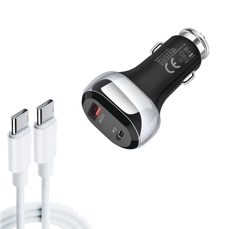 YSY-312PD QC3.0 18W USB + PD 20W USB-C / Type-C Car Charger with Type-C to Type-C Data Cable(Black) - In Car by buy2fix | Online Shopping UK | buy2fix