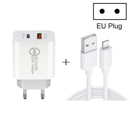 20W PD Type-C + QC 3.0 USB Interface Fast Charging Travel Charger with USB to 8 Pin Fast Charge Data Cable EU Plug - USB Charger by buy2fix | Online Shopping UK | buy2fix