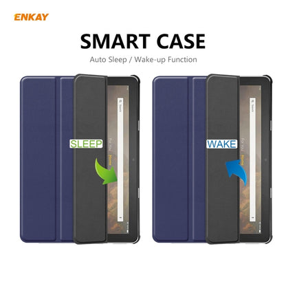 ENKAY PU Leather + Plastic Smart Case with Three-folding Holder for Amazon Fire HD 10 / 10 Plus (2021)(Dark Blue) - Amazon by ENKAY | Online Shopping UK | buy2fix