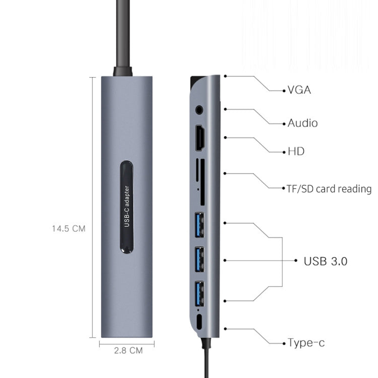 V161B 9-in-1 Type-C to HD / VGA / USB3.0 / SD / 3.5mm Audio / TF Card Reader HUB - Computer & Networking by buy2fix | Online Shopping UK | buy2fix