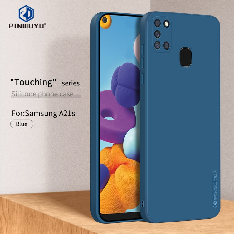 For Samsung Galaxy A21s PINWUYO Touching Series Liquid Silicone TPU Shockproof Case(Blue) - Galaxy Phone Cases by PINWUYO | Online Shopping UK | buy2fix