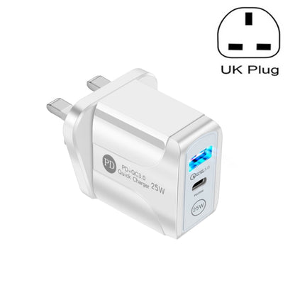 PD25W USB-C / Type-C + QC3.0 USB Dual Ports Fast Charger, UK Plug(White) - Apple Accessories by buy2fix | Online Shopping UK | buy2fix