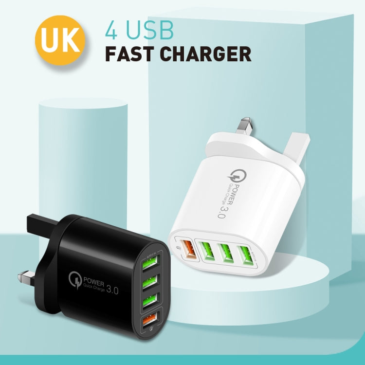 QC-04 QC3.0 + 3 x USB 2.0 Multi-ports Charger for Mobile Phone Tablet, UK Plug(Black) - Mobile Accessories by buy2fix | Online Shopping UK | buy2fix